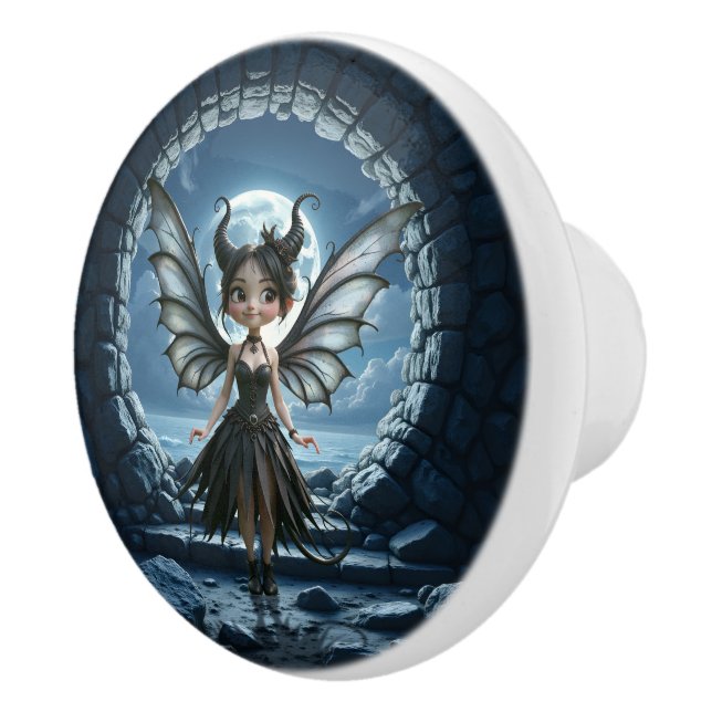 Moonborn Little Shadow, the Cute Gothic Fairy  Ceramic Knob (Right)