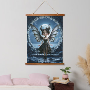 Moonborn Little Shadow, the Cute Gothic Fairy Hanging Tapestry