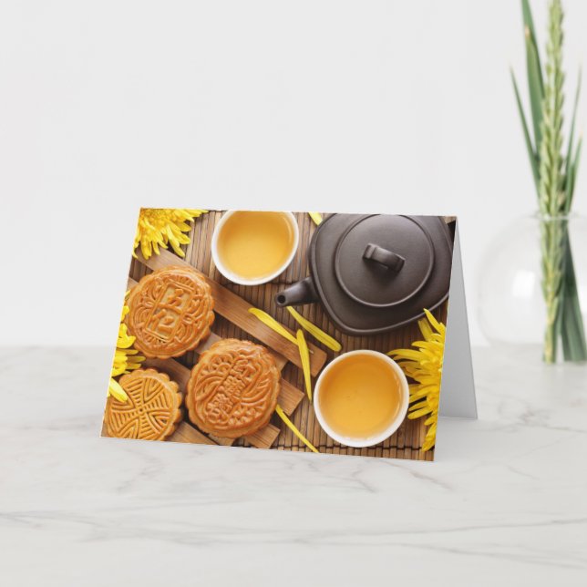 Mooncake and tea,Chinese mid autumn festival 2 Card (Front)