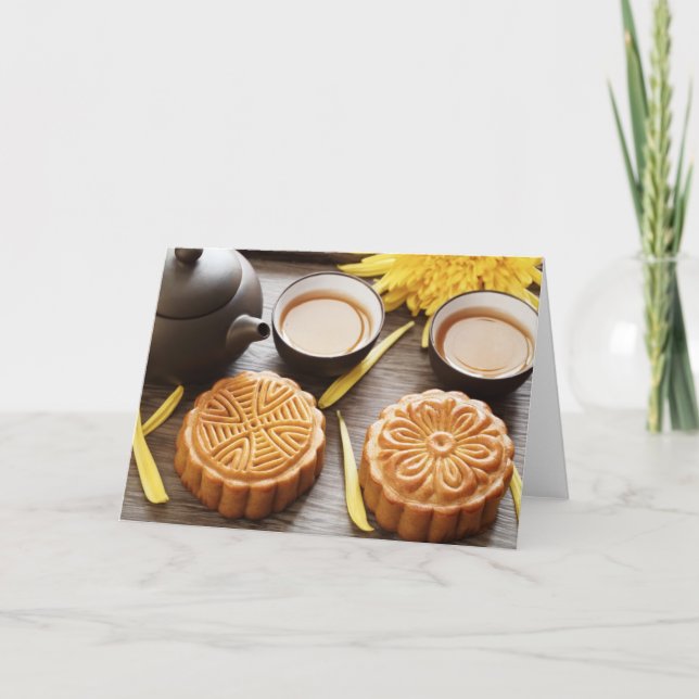 Mooncake and tea,Chinese mid autumn festival Card (Front)