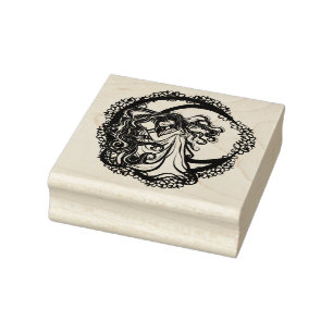MoonChild Blue Floral Moon Goddess Art Moon Child Rubber Stamp