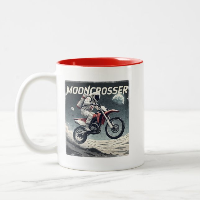 Mooncrosser - Space Rider on a Lunar Motocross Two-Tone Coffee Mug (Left)