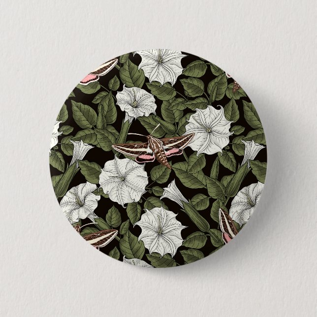 Moonflowers and sphinx moths 2 inch round button (Front)