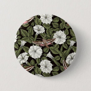Moonflowers and sphinx moths 2 inch round button