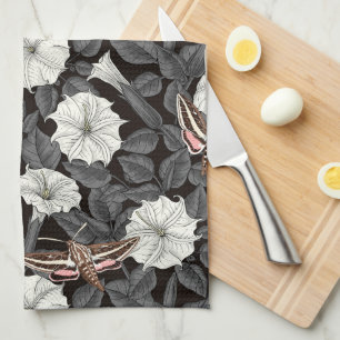 Moonflowers and sphinx moths 2 kitchen towel