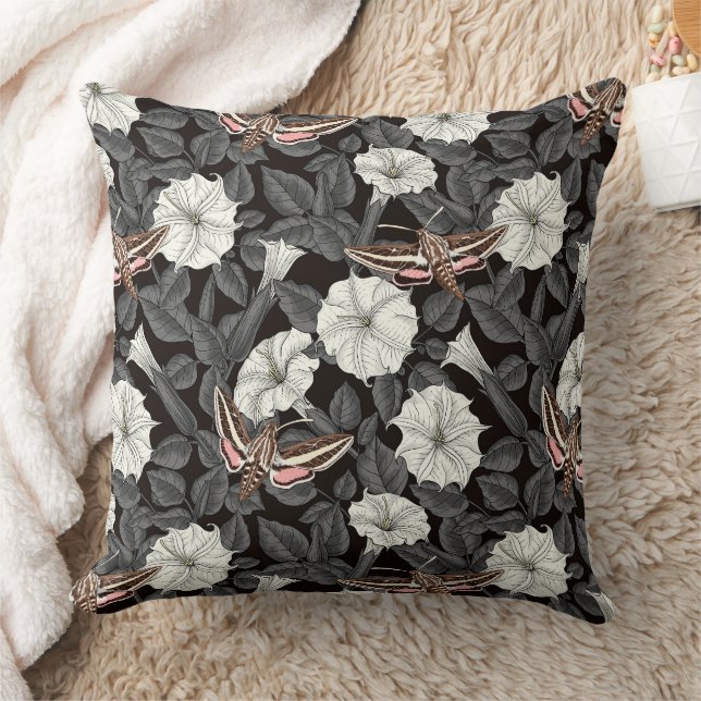Moonflowers and sphinx moths 2 throw pillow (Blanket)