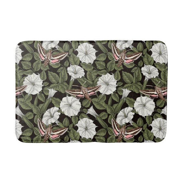 Moonflowers and sphinx moths bath mat (Front)