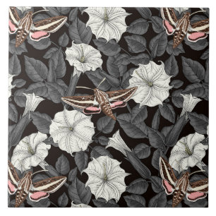 Moonflowers and sphinx moths ceramic tile
