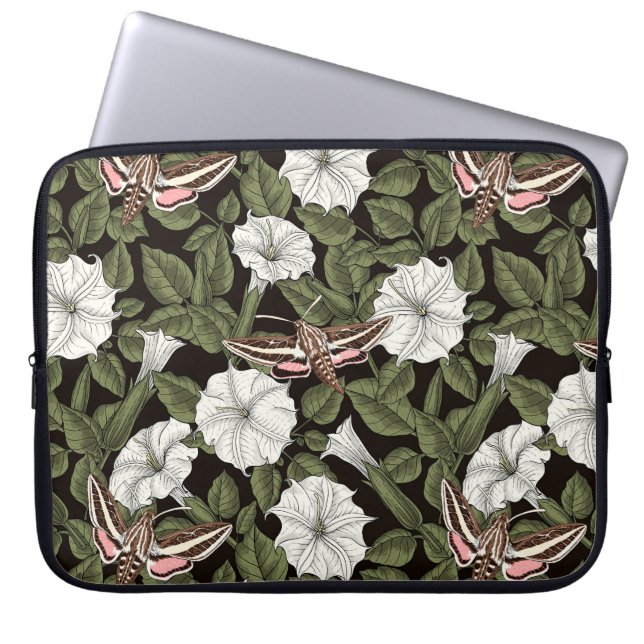 Moonflowers and sphinx moths laptop sleeve (Front)