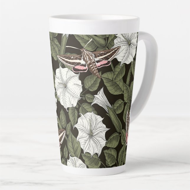 Moonflowers and sphinx moths latte mug (Right Angle)