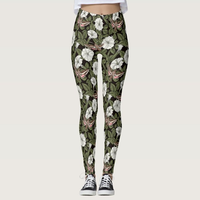 Moonflowers and sphinx moths leggings (Front)