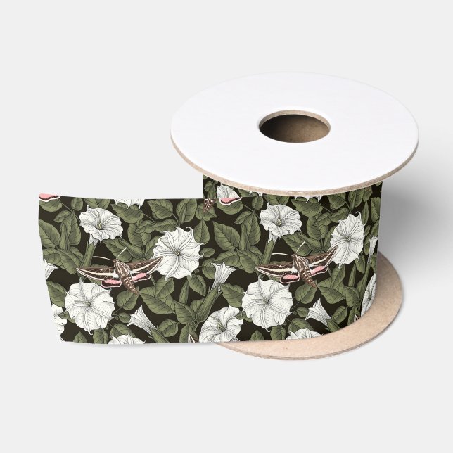 Moonflowers and sphinx moths satin ribbon (Spool)