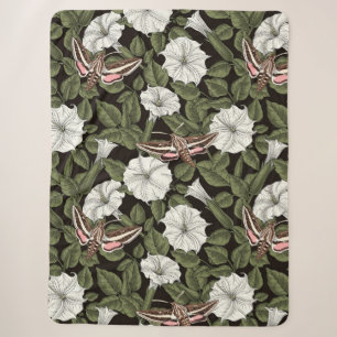 Moonflowers and sphinx moths sherpa blanket