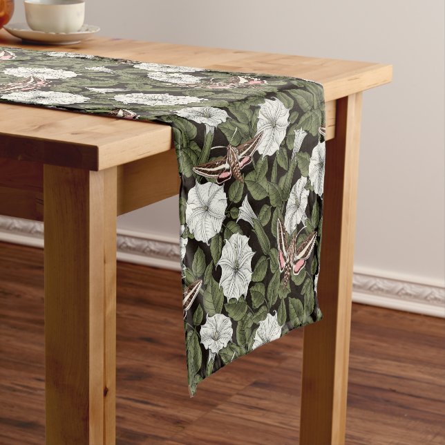 Moonflowers and sphinx moths  short table runner (In Situ)