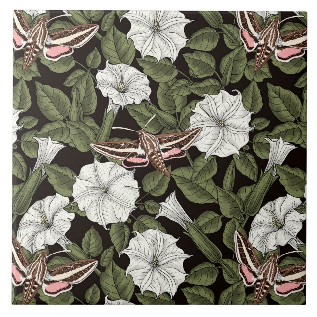 Moonflowers and sphinx moths tile (Front)