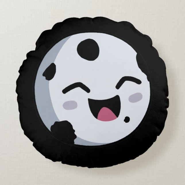 Mooning Moon 1 (Black Background) Round Pillow (Front)