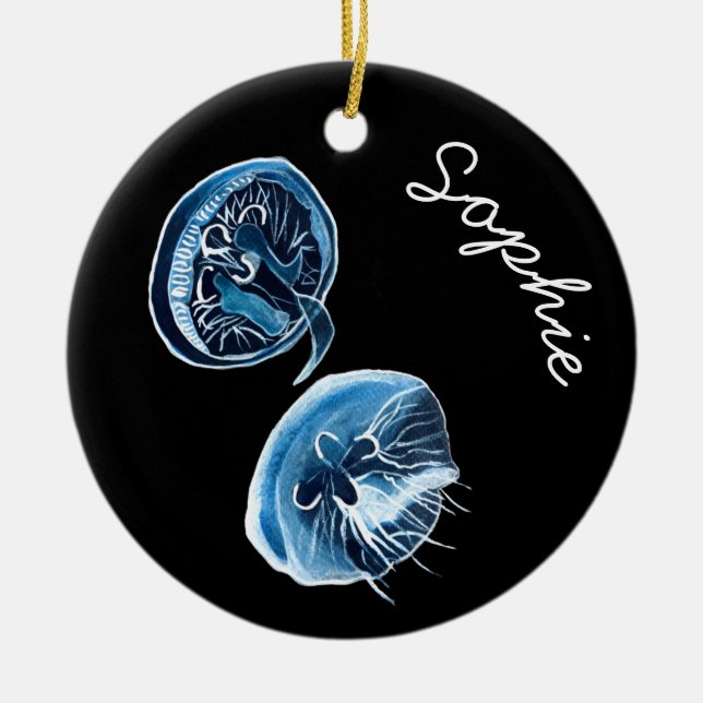 MoonJellyfish watercolor art Ceramic Ornament (Front)