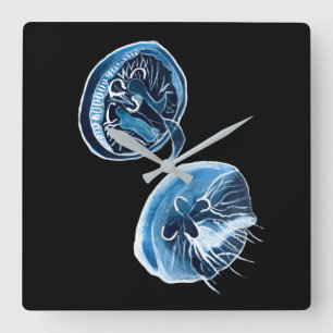 MoonJellyfish watercolor art Square Wall Clock