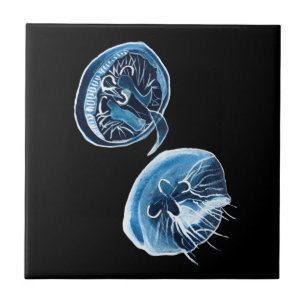 MoonJellyfish watercolor art Tile