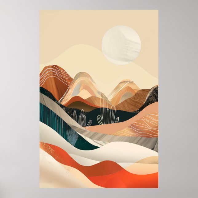 Moonlight above the silent desert - abstract oasis poster (Front)