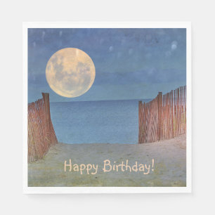 Moonlight at the Beach Birthday Paper Napkin