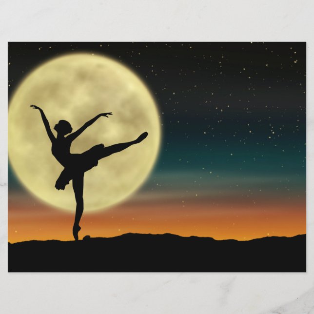 Moonlight Ballet Silhouette Dancer Scrapbook Paper (Front)