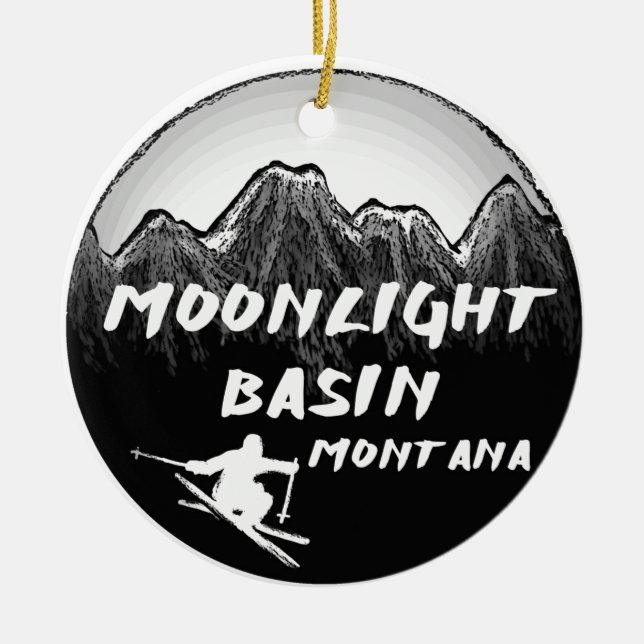 Moonlight Basin Montana skier Ceramic Ornament (Front)