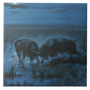 Moonlight Battle (Water Buffalo Fighting) Tile