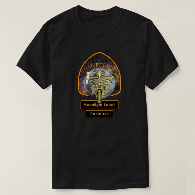 Moonlight Beach Pacific Coast Highway Motorcyclist T-Shirt (Design Front)