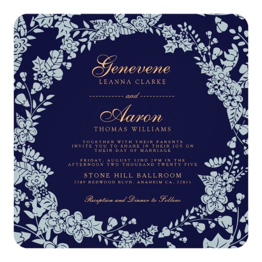 Moonlight Bloom | Deep Navy Wedding Invitation