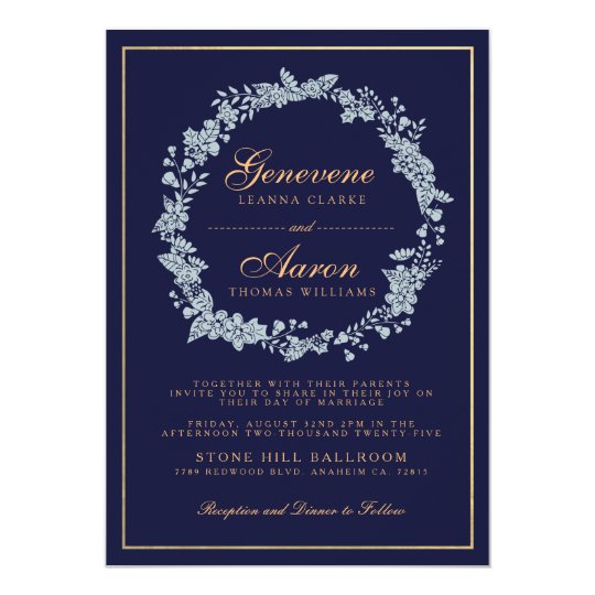 Moonlight Bloom | Deep Navy Wedding Invitation