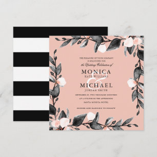 Moonlight Bloom   Modern botanical wedding pink Invitation