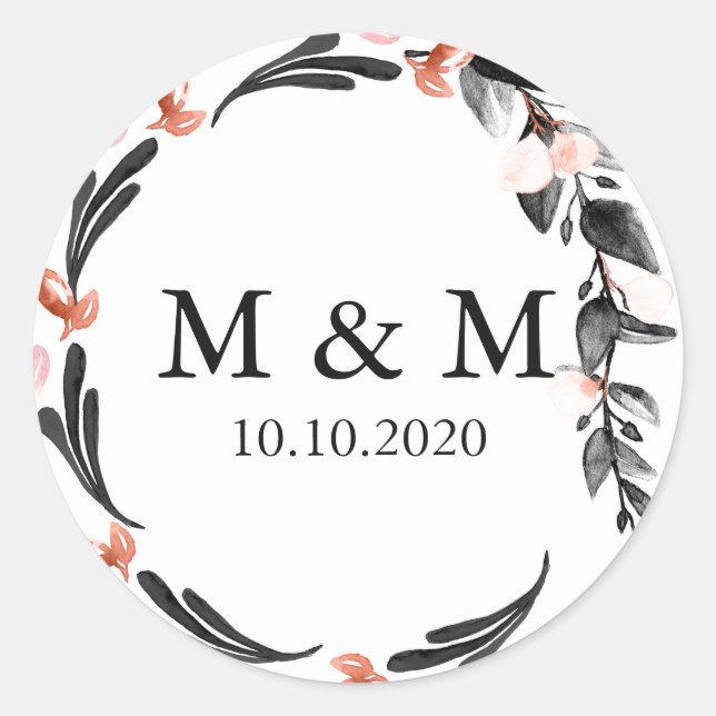Moonlight Bloom | Wedding Classic Monogram Round Sticker (Front)