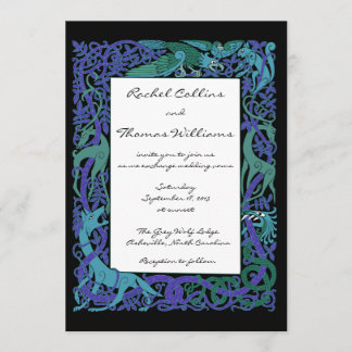 Moonlight Blue Celtic Animals Wedding Invitation