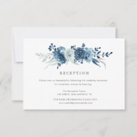 moonlight blue floral wedding reception card