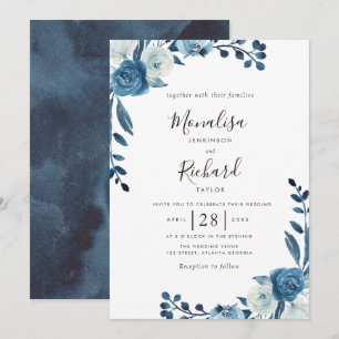 moonlight blue flowers wedding invitation