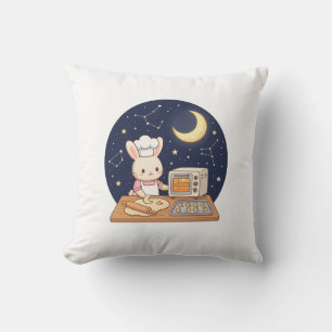 Moonlight Bunny Bakery Throw Pillow