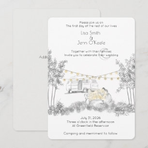 Moonlight Camping Hand Drawn Wedding Invitation