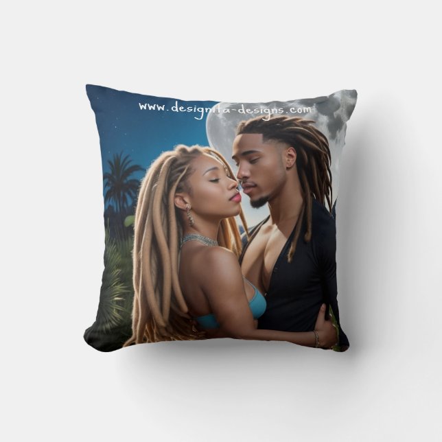 Moonlight Couple  – Romantic Digital Art  Throw Pillow (Front)