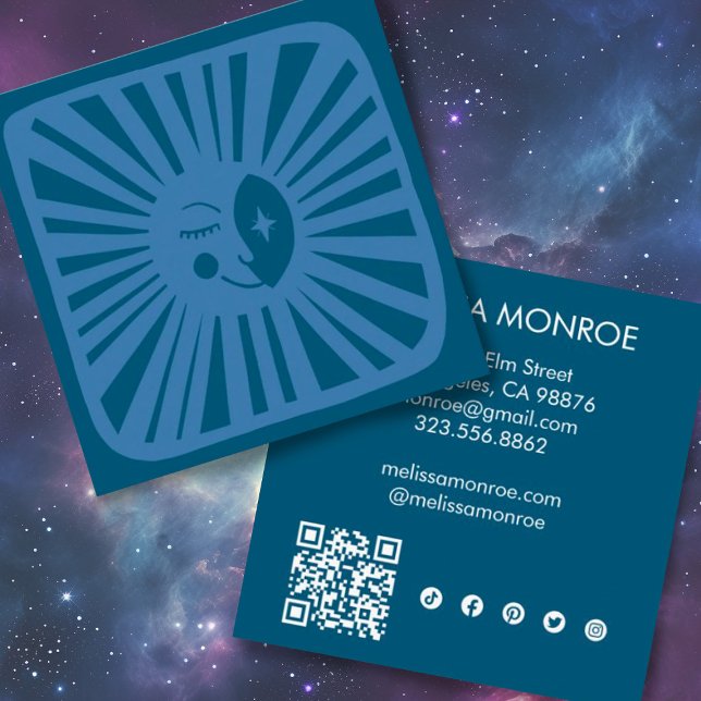 Moonlight Cute Charming Blue Social Media QR Code Square Business Card (Creator Uploaded)