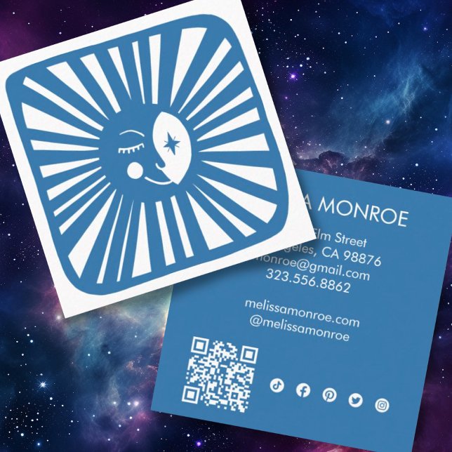 Moonlight Cute Charming Moon Social Media QR Code Square Business Card (Creator Uploaded)