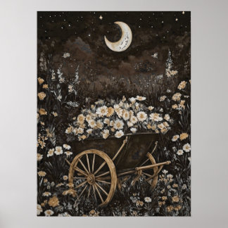 Moonlight Dark Floral Garden Midnight Forest Poster