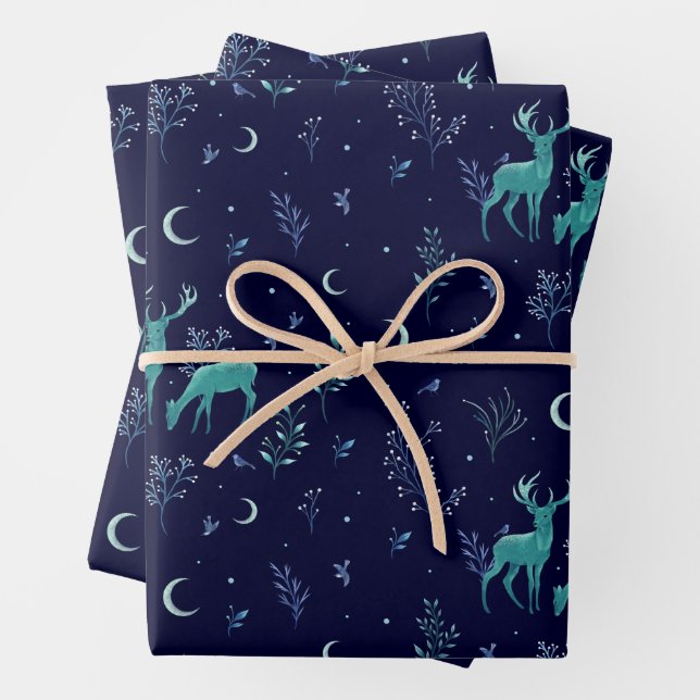 Moonlight Deer Wrapping Paper Sheet (In situ)
