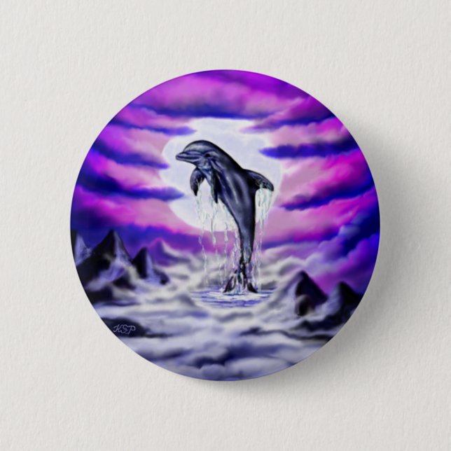 Moonlight Dolphin 2 Inch Round Button (Front)
