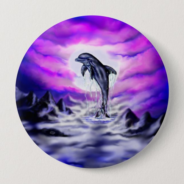 Moonlight Dolphin 4 Inch Round Button (Front)