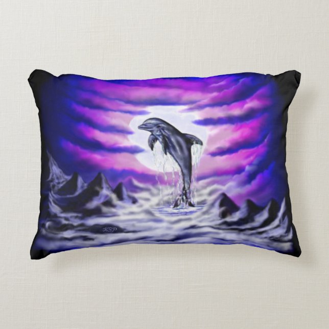 Moonlight Dolphin Accent Pillow (Front)