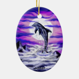 Moonlight Dolphin Ceramic Ornament