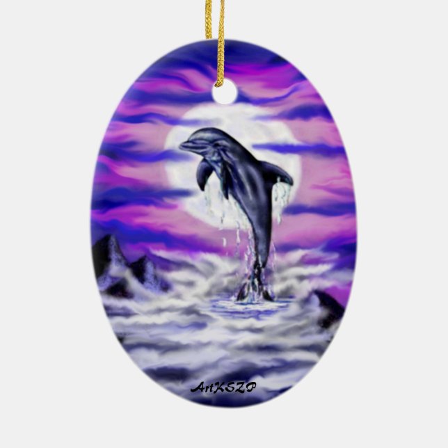 Moonlight Dolphin Ceramic Ornament (Back)