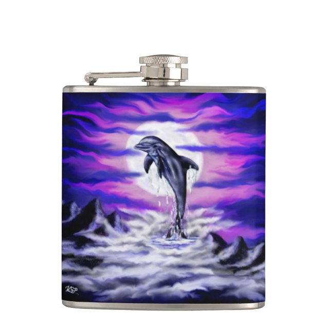 Moonlight Dolphin Hip Flask (Front)