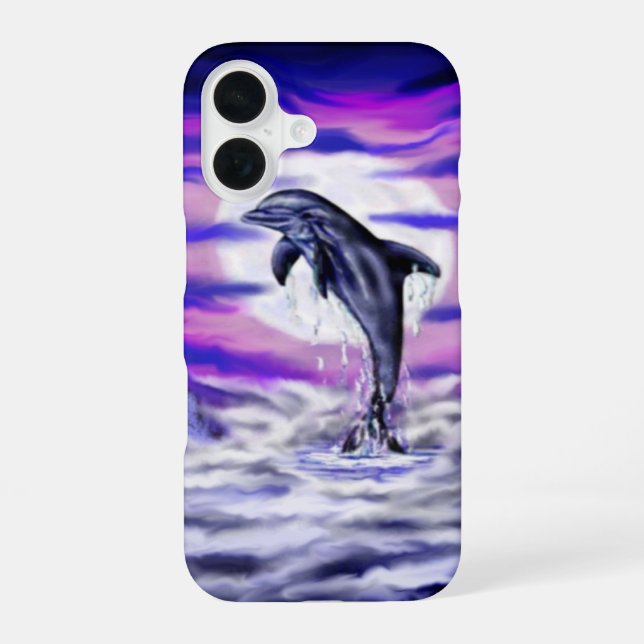 Moonlight Dolphin iPhone 16 Case (Back)